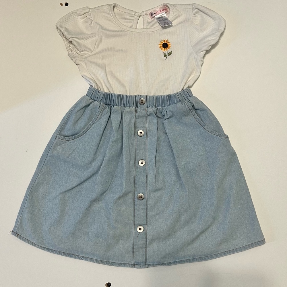 Love to Be Loved Girls Sunflower Ribbed Chambray Dress Size 5
